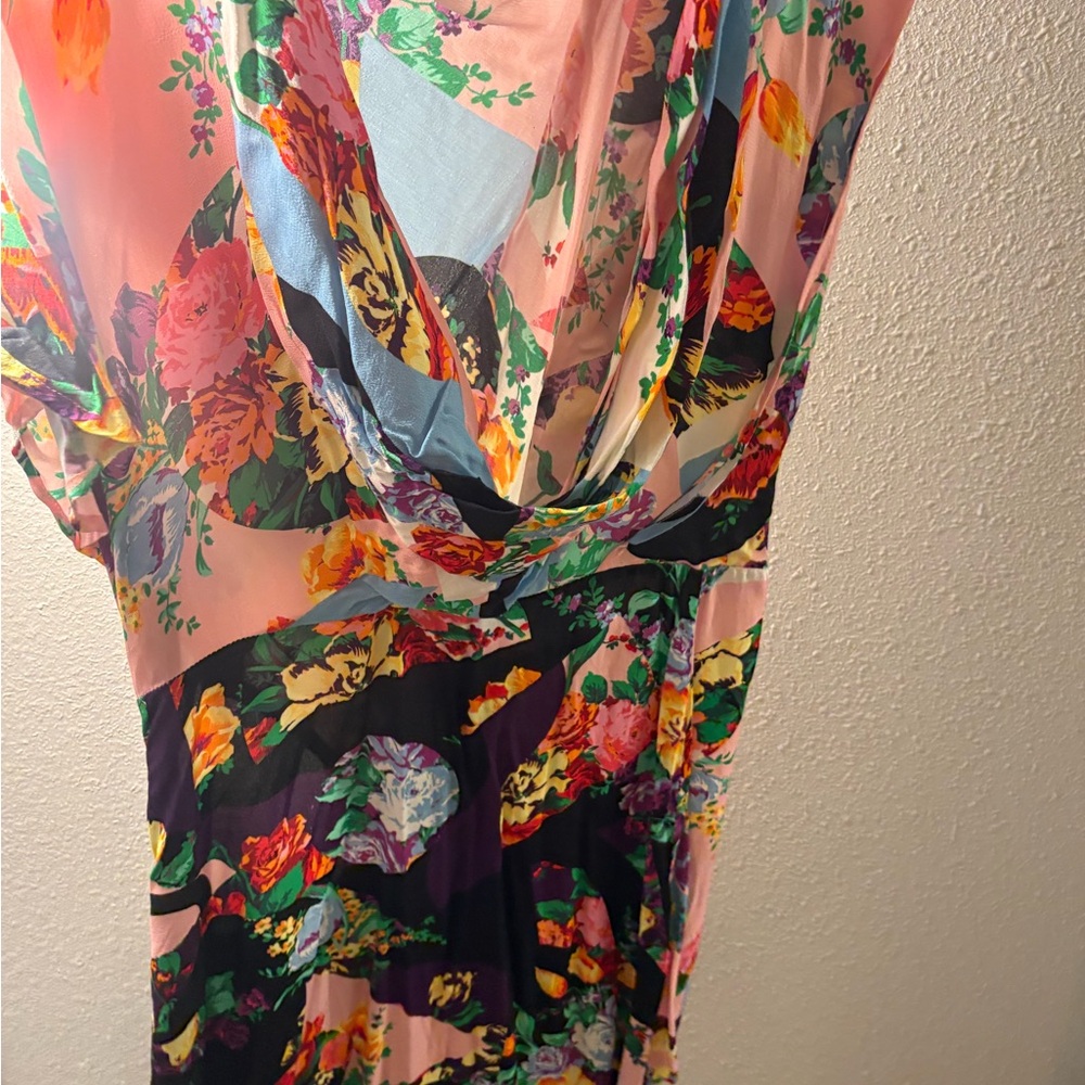 Topshop Asymmetrical Dress in Pink and Black Floral